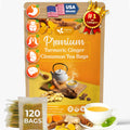 Turmeric, Ginger, Cinnamon Tea, Tea Bags, 100% Natural, Hand-made Blend of Turmeric, Ginger, and Cinnamon. Eco-conscious Tea Bags. Turmeric Ginger Herbal Tea. No Sugar, No Caffeine, No Gluten, Vegan.
