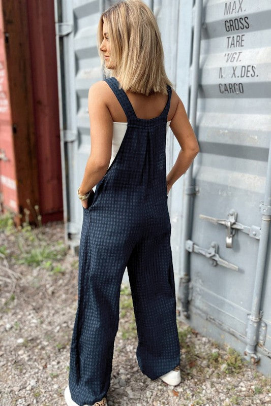 Plaid Print Buttoned Pocketed High Waist Jumpsuits