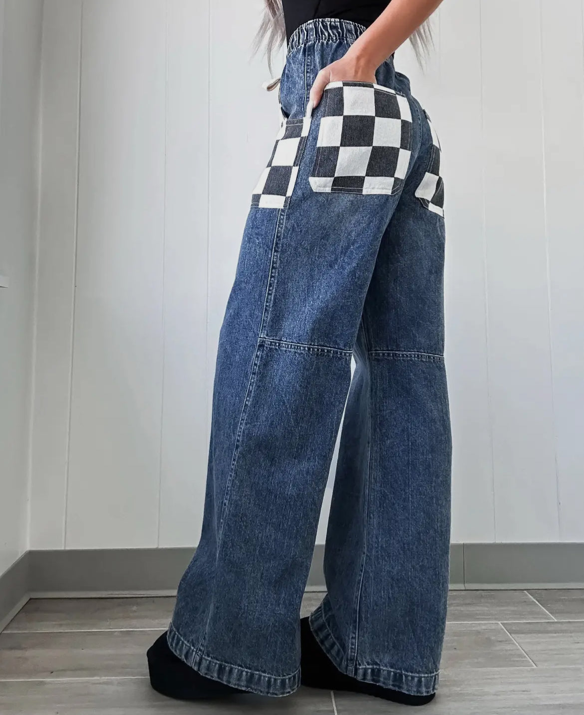 Contrast Checkered Jeans