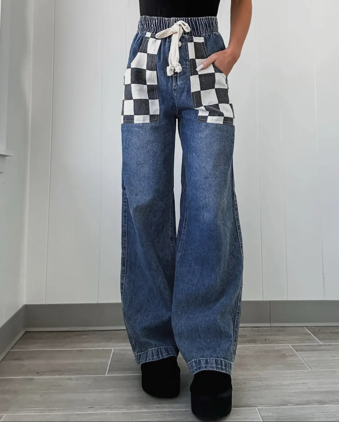 Contrast Checkered Jeans