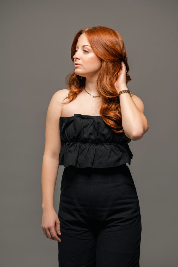 Black Ruffled Capri Jumpsuit