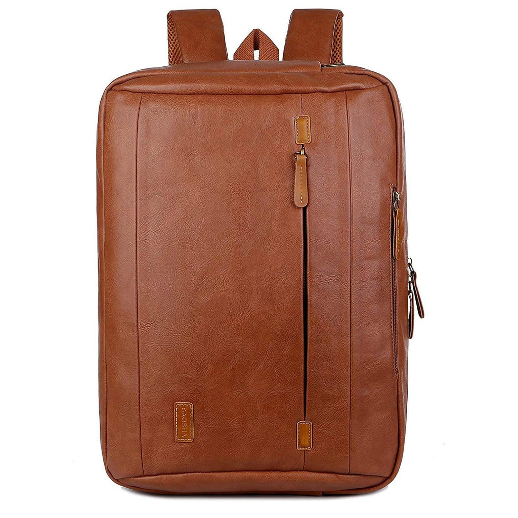 Leather Travel Laptop Backpack – 17″ Water-Resistant Design