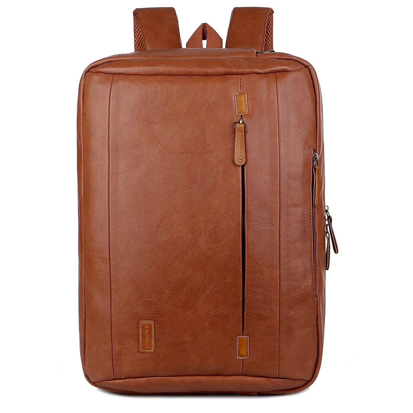 Leather Travel Laptop Backpack – 17″ Water-Resistant Design