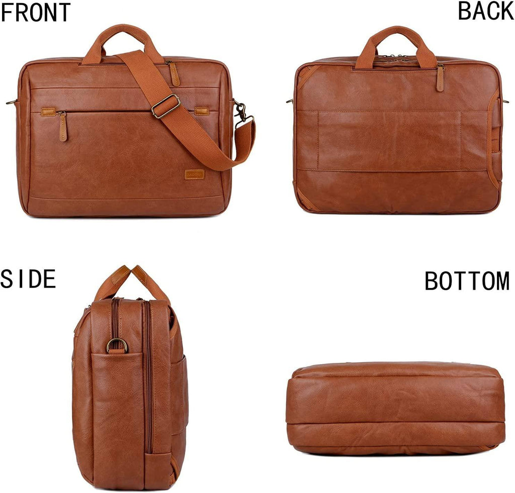 Leather Travel Laptop Backpack – 17″ Water-Resistant Design