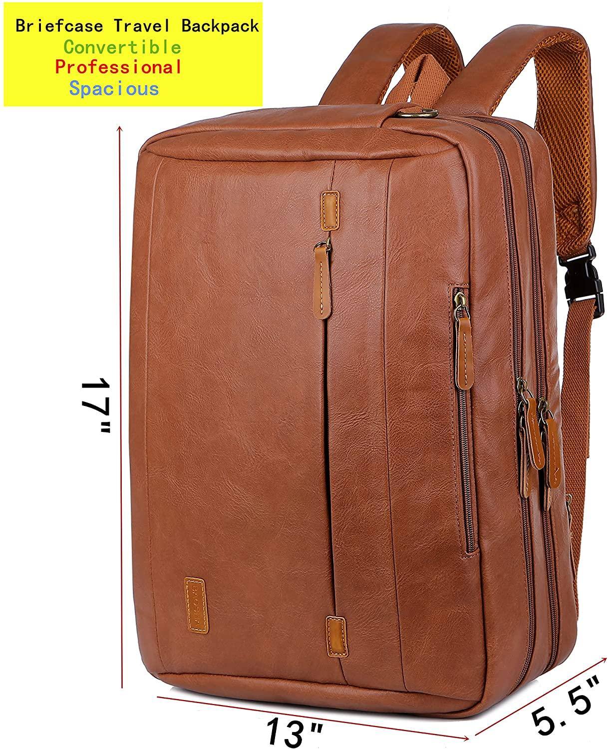 Leather Travel Laptop Backpack – 17″ Water-Resistant Design