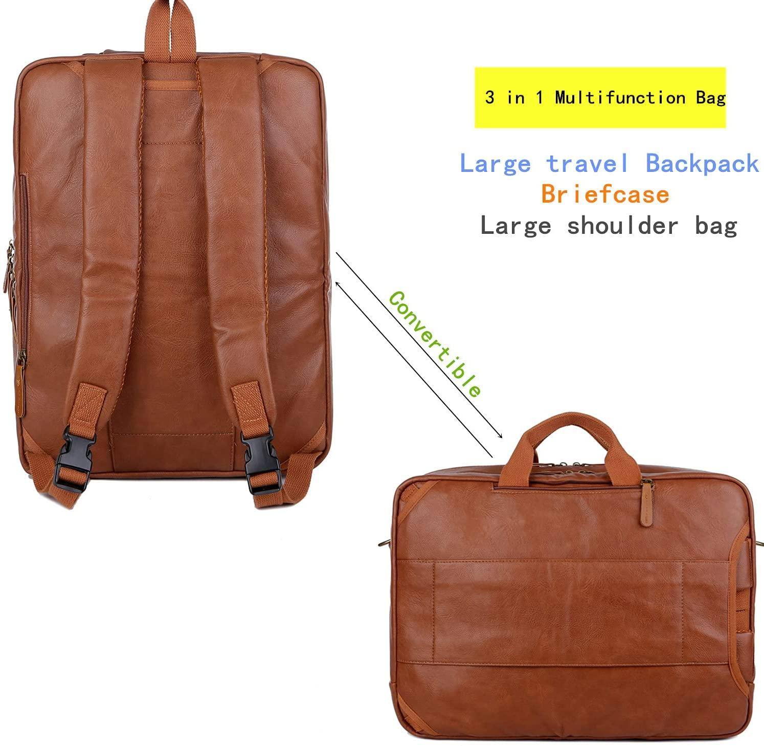 Leather Travel Laptop Backpack – 17″ Water-Resistant Design