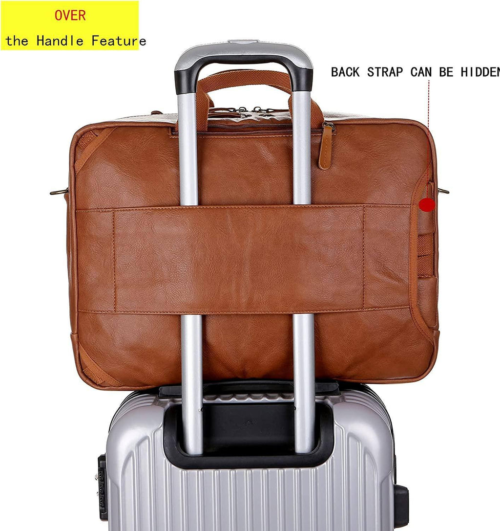Leather Travel Laptop Backpack – 17″ Water-Resistant Design
