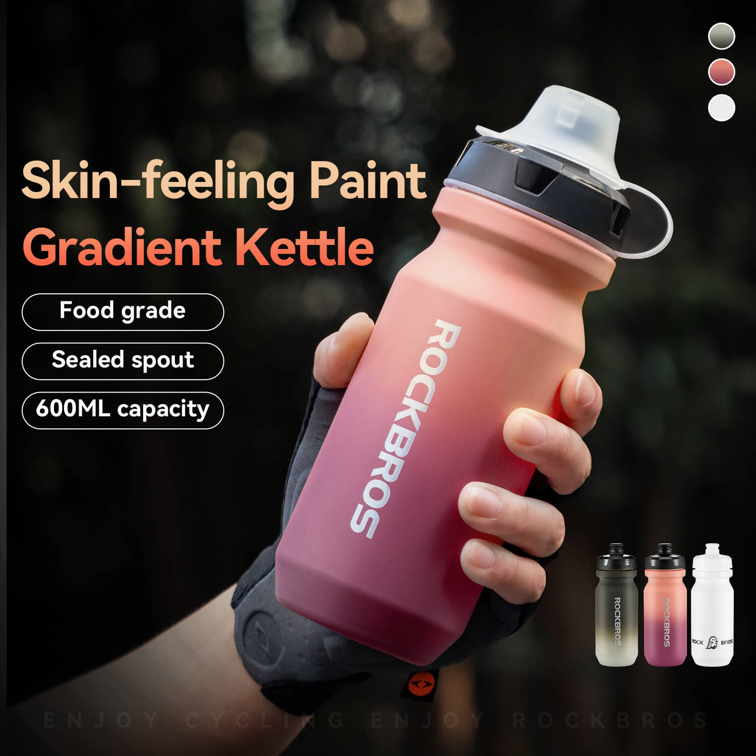 Bike Water Bottle with Soft-Touch Grip & Pull-Top Lid - 600/750ml