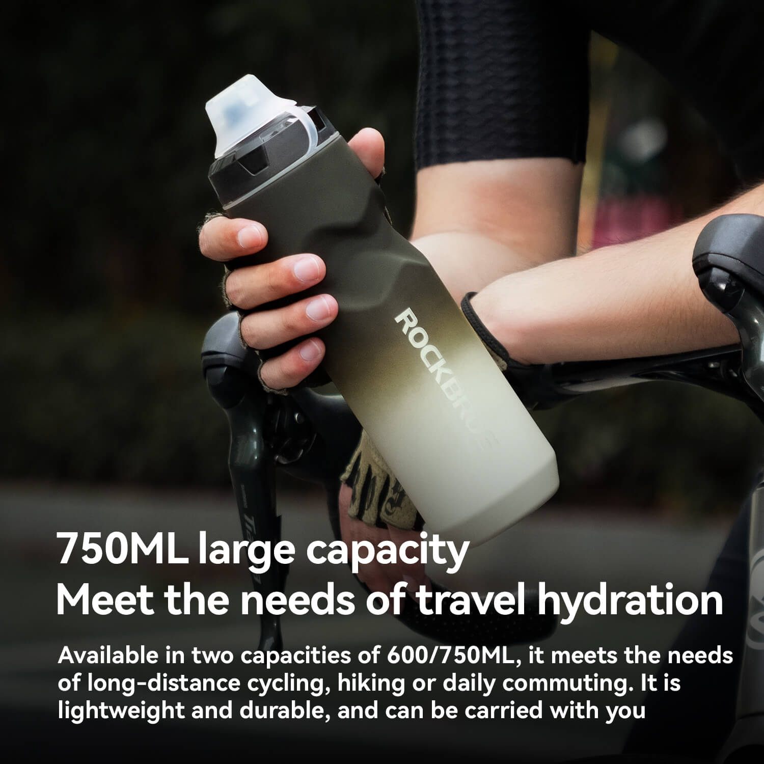 Bike Water Bottle with Soft-Touch Grip & Pull-Top Lid - 600/750ml