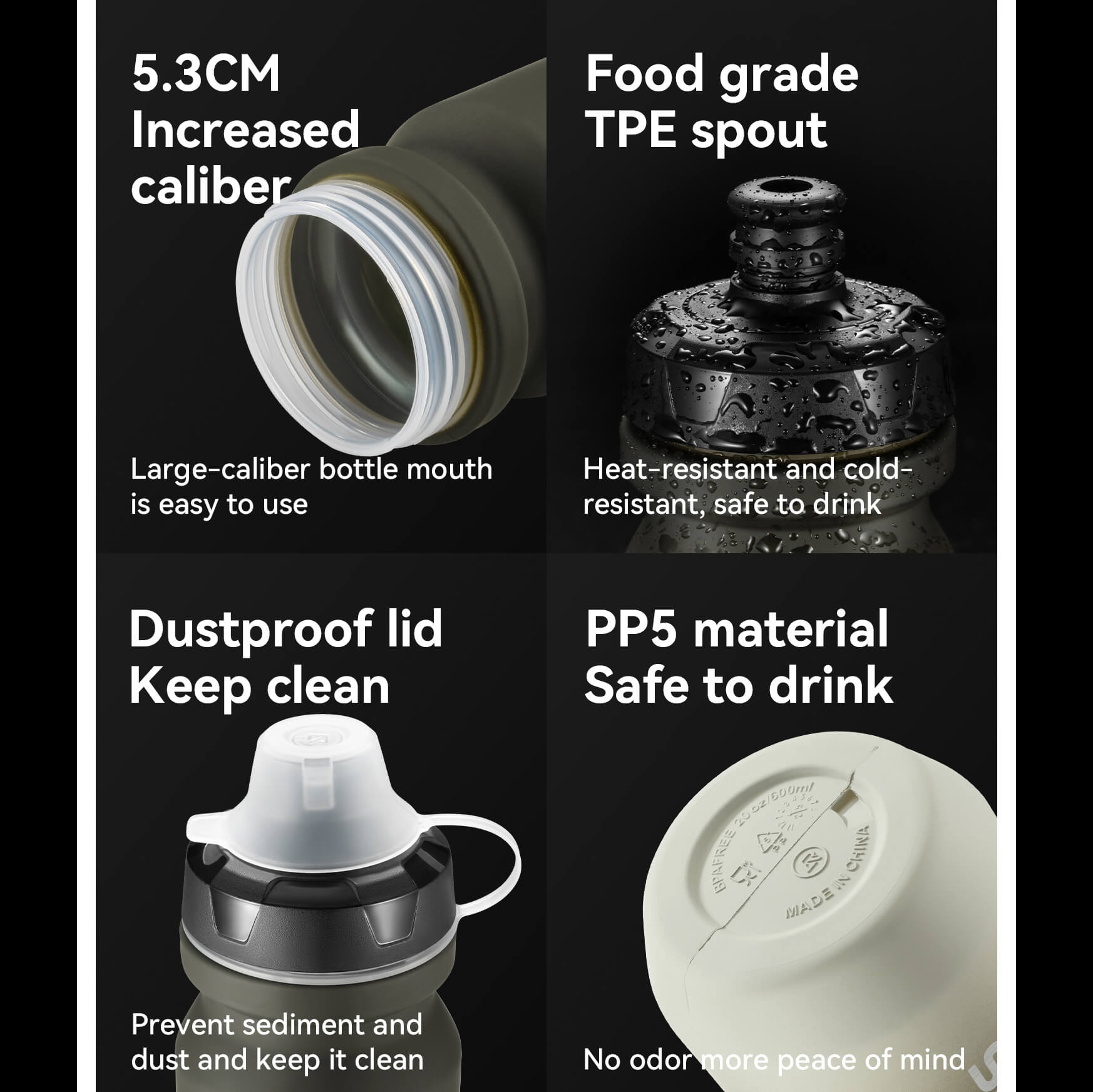 Bike Water Bottle with Soft-Touch Grip & Pull-Top Lid - 600/750ml